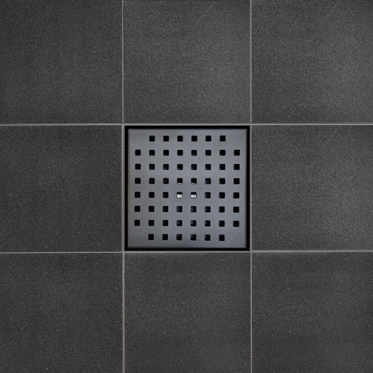 SereneDrains Square Shower Drain Kit with Base - Traditional Square - Matte Black - 6 Inch