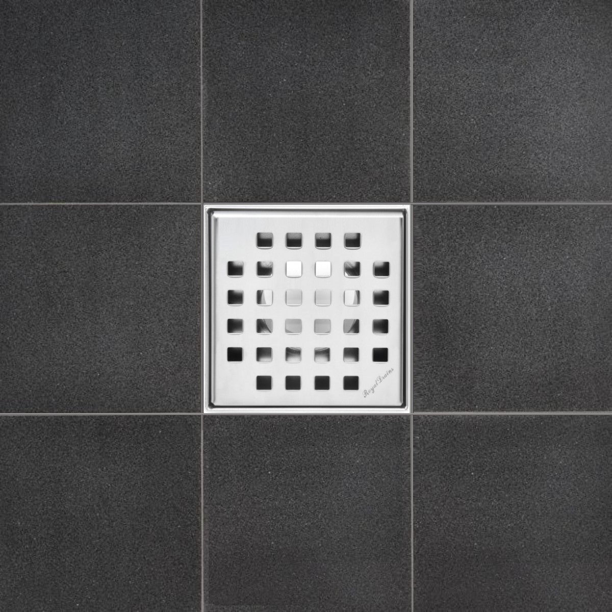 SereneDrains Square Shower Drain Kit with Base - Traditional Square - Polished Chrome - 4 Inch