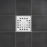 SereneDrains Square Shower Drain Kit with Base - Traditional Square - Polished Chrome - 4 Inch