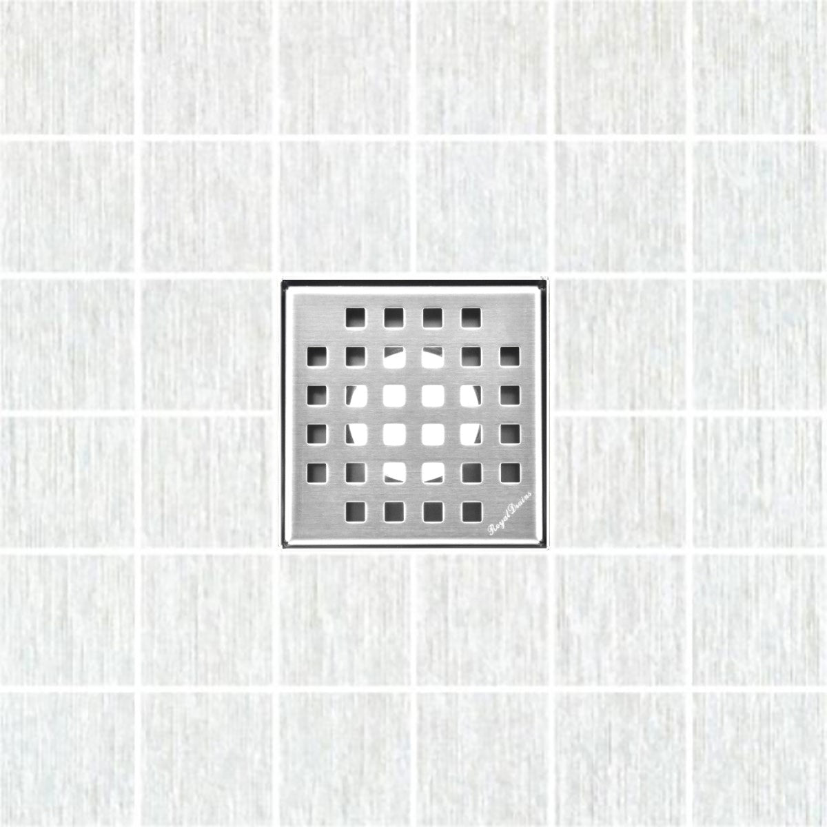 SereneDrains Square Shower Drain Kit with Base - Traditional Square - Brushed Nickel - 4 Inch