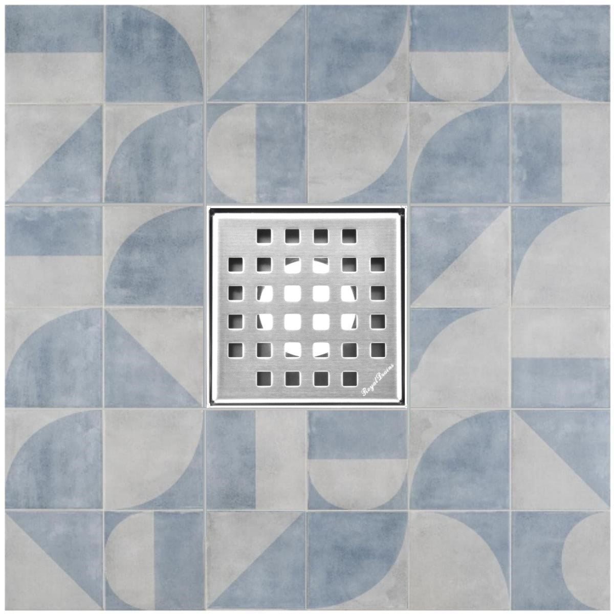 SereneDrains Square Shower Drain Kit with Base - Traditional Square - Brushed Nickel - 4 Inch