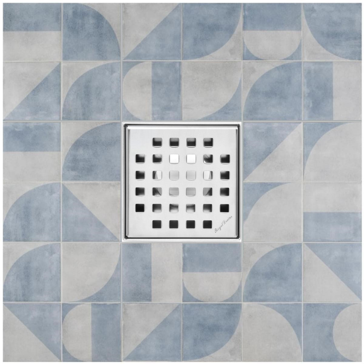 SereneDrains Square Shower Drain Kit with Base - Traditional Square - Polished Chrome - 4 Inch