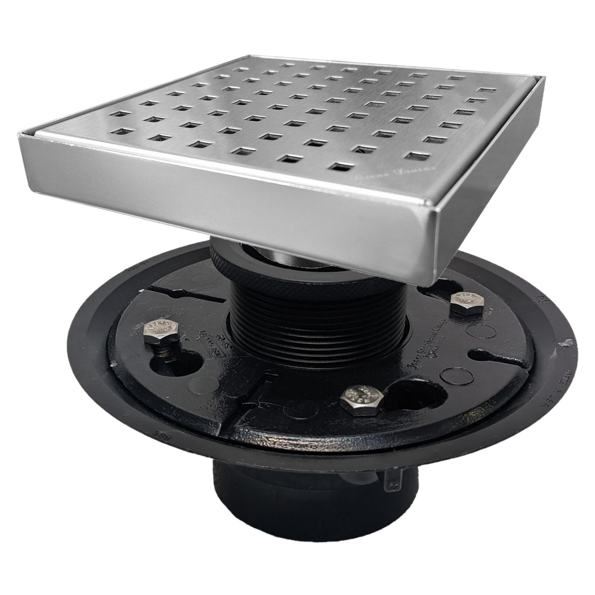 SereneDrains Square Shower Drain Kit with Base - Traditional Square - Brushed Nickel - 6 Inch