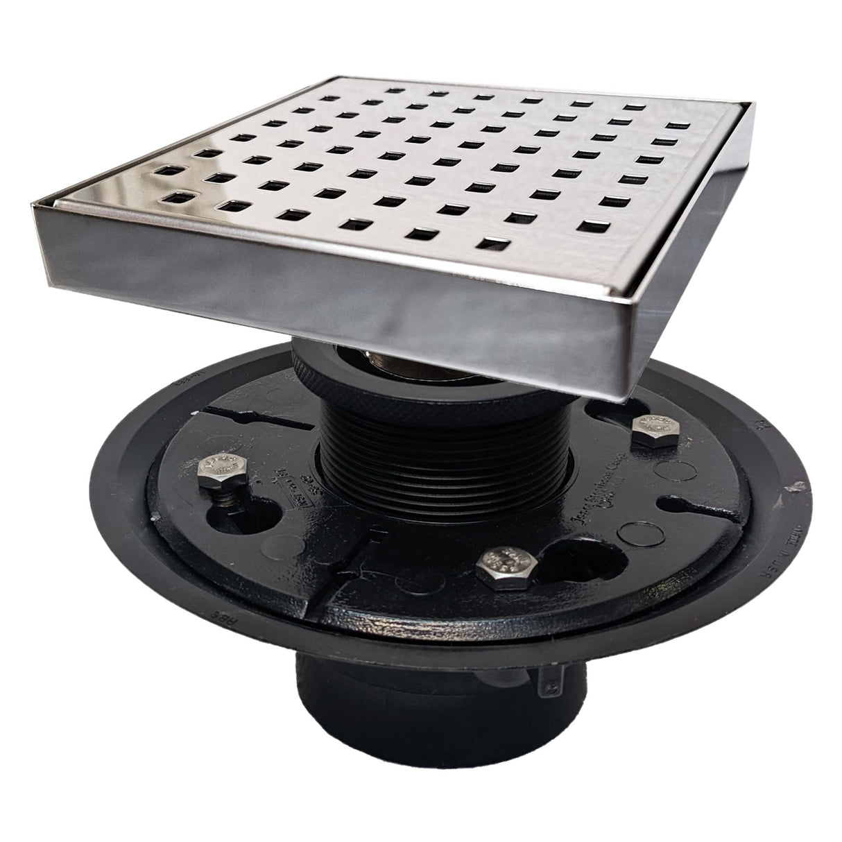 SereneDrains Square Shower Drain Kit with Base - Traditional Square - Polished Chrome - 6 Inch