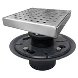SereneDrains Square Shower Drain Kit with Base - Traditional Square - Brushed Nickel - 6 Inch