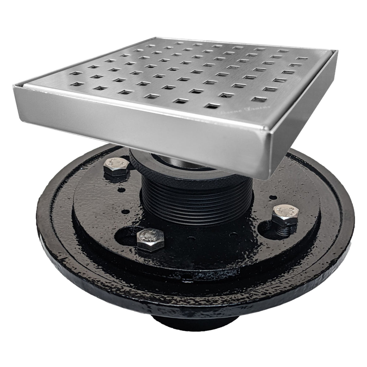 SereneDrains Square Shower Drain Kit with Base - Traditional Square - Brushed Nickel - 6 Inch