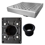 SereneDrains Square Shower Drain Kit with Base - Traditional Square - Brushed Nickel - 6 Inch