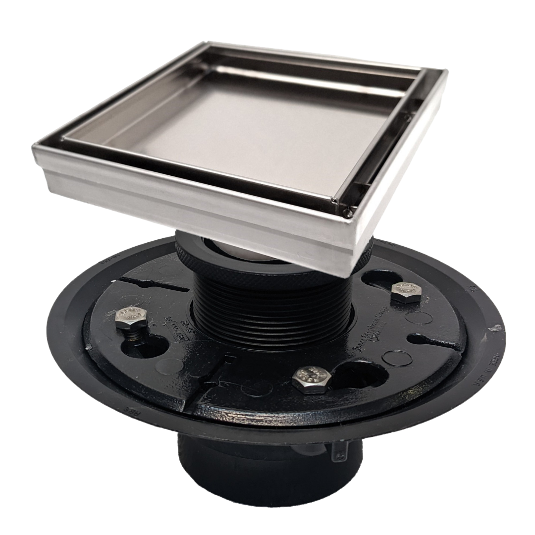 SereneDrains Square Shower Drain Kit with Base - Tile Insert - Brushed Nickel - 5 Inch