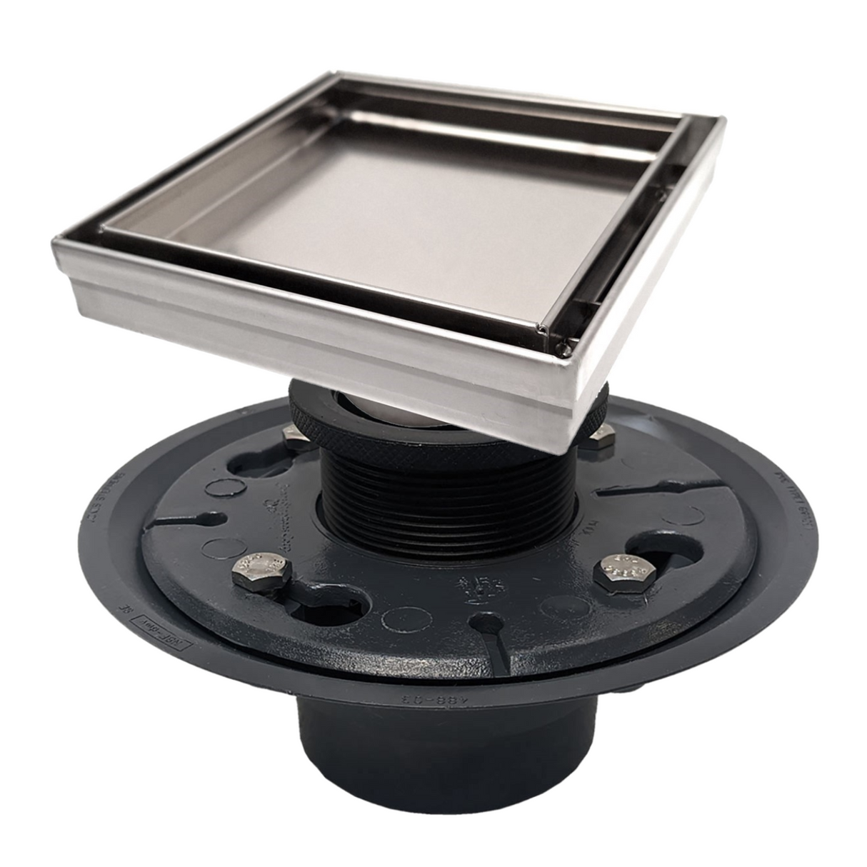 SereneDrains Square Shower Drain Kit with Base - Tile Insert - Brushed Nickel - 5 Inch
