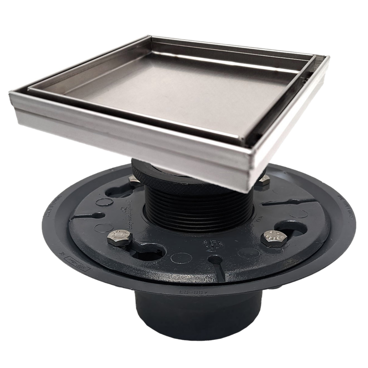 SereneDrains Square Shower Drain Kit with Base - Tile Insert - Brushed Nickel - 6 Inch