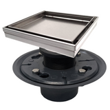 SereneDrains Square Shower Drain Kit with Base - Tile Insert - Brushed Nickel - 6 Inch