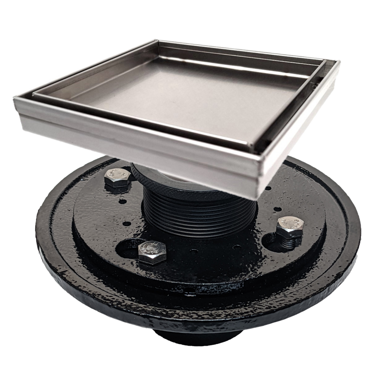 SereneDrains Square Shower Drain Kit with Base - Tile Insert - Brushed Nickel - 6 Inch