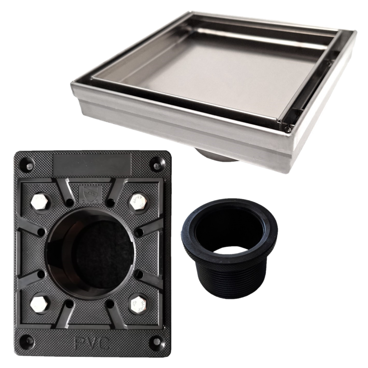 SereneDrains Square Shower Drain Kit with Base - Tile Insert - Brushed Nickel - 5 Inch
