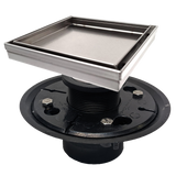 SereneDrains Square Shower Drain Kit with Base - Tile Insert - Brushed Nickel - 6 Inch