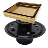 SereneDrains Square Shower Drain Kit with Base - Tile Insert - Matte Gold - 5 Inch