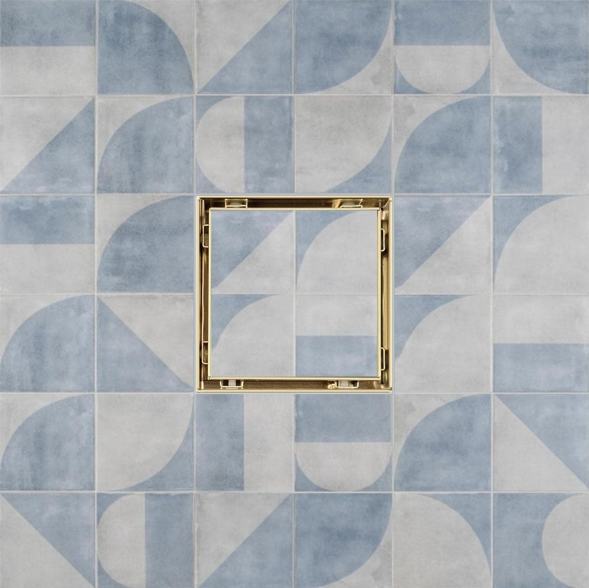 SereneDrains Square Shower Drain Kit with Base - Tile Insert - Matte Gold - 5 Inch