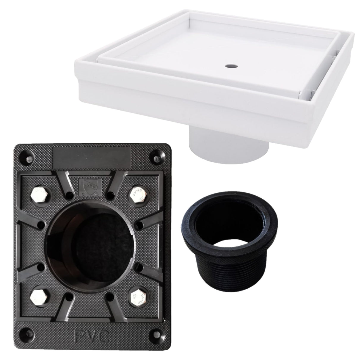 SereneDrains Square Shower Drain Kit with Base - Tile Insert - Matte White - 5 Inch