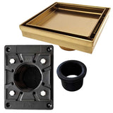SereneDrains Square Shower Drain Kit with Base - Tile Insert - Matte Gold - 5 Inch Square PVC Plastic