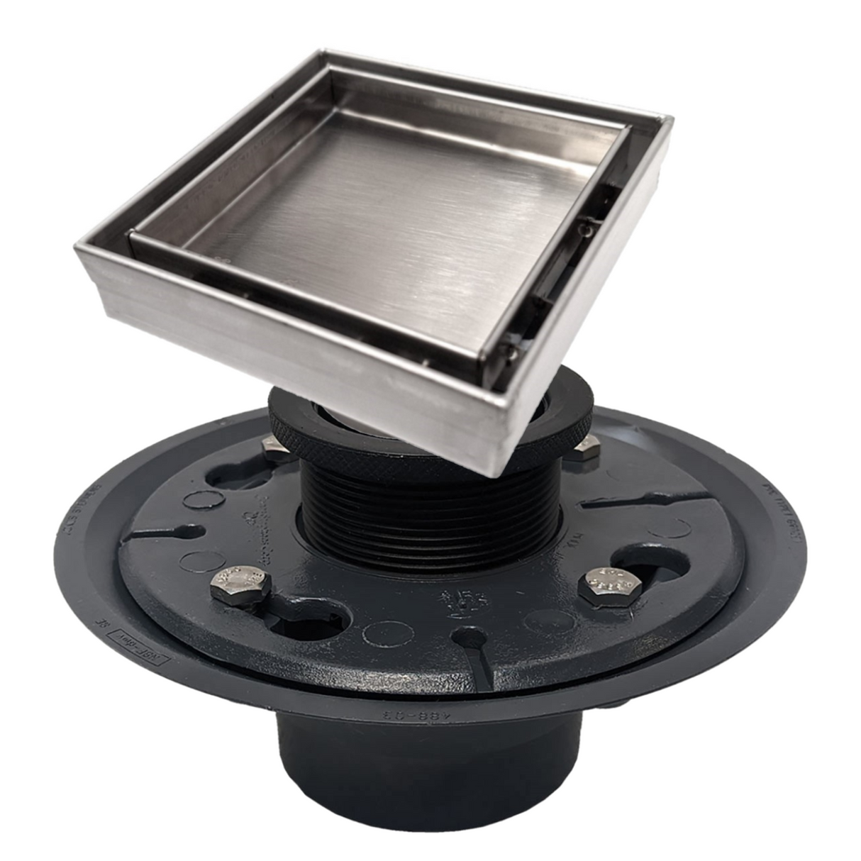 SereneDrains Square Shower Drain Kit with Base - Tile Insert - Brushed Nickel - 4 Inch