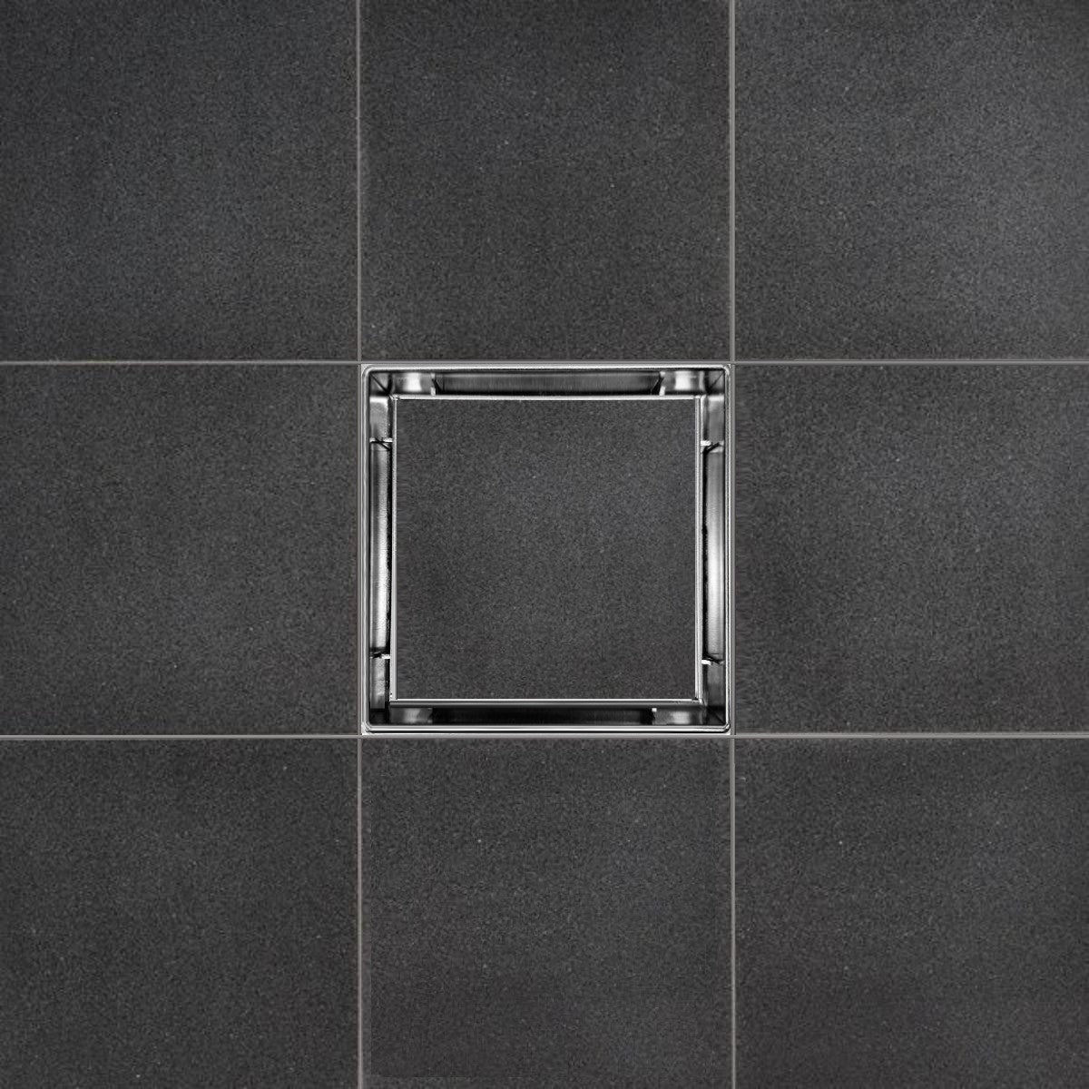 SereneDrains Square Shower Drain Kit with Base - Tile Insert - Brushed Nickel - 4 Inch