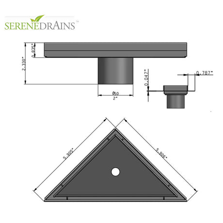 SereneDrains Triangle Shower Drain Tile Insert 6 inch