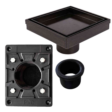 5 inch square tile insert shower drain kit in Oil Rubbed Bronze with square PVC drain