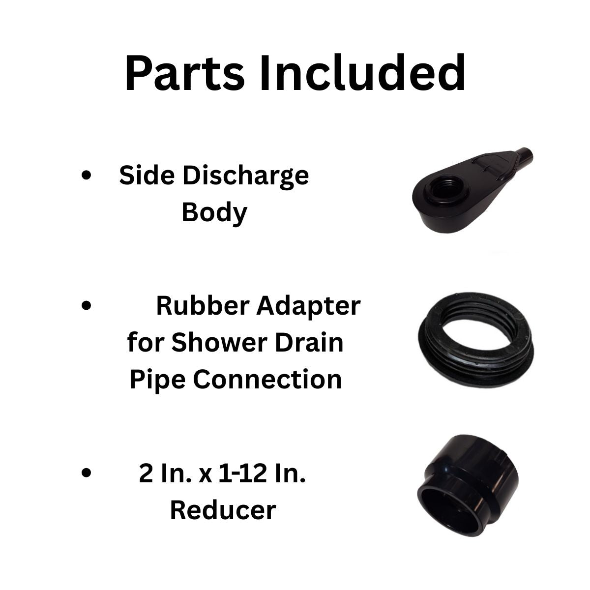 SereneDrains ABS Horizontal Side Discharge Outlet Low Profile Shower Drain Assembly Reducer PVC Base Pipe Fitting P Trap