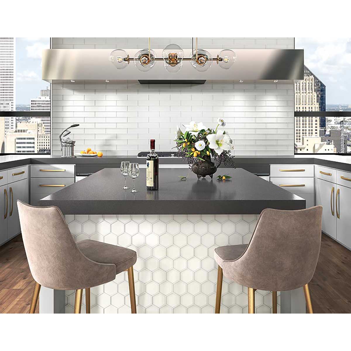 Matte glass hexagon tile for modern kitchen backsplash design