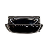 Black Glossy Porcelain soap dish bathroom accessory designed to blend with surrounding tile. 