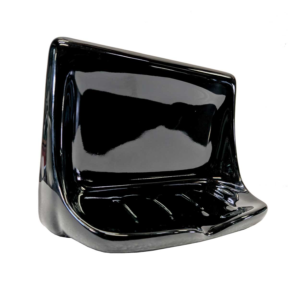 Porcelain soap dish in glossy black on a white background
