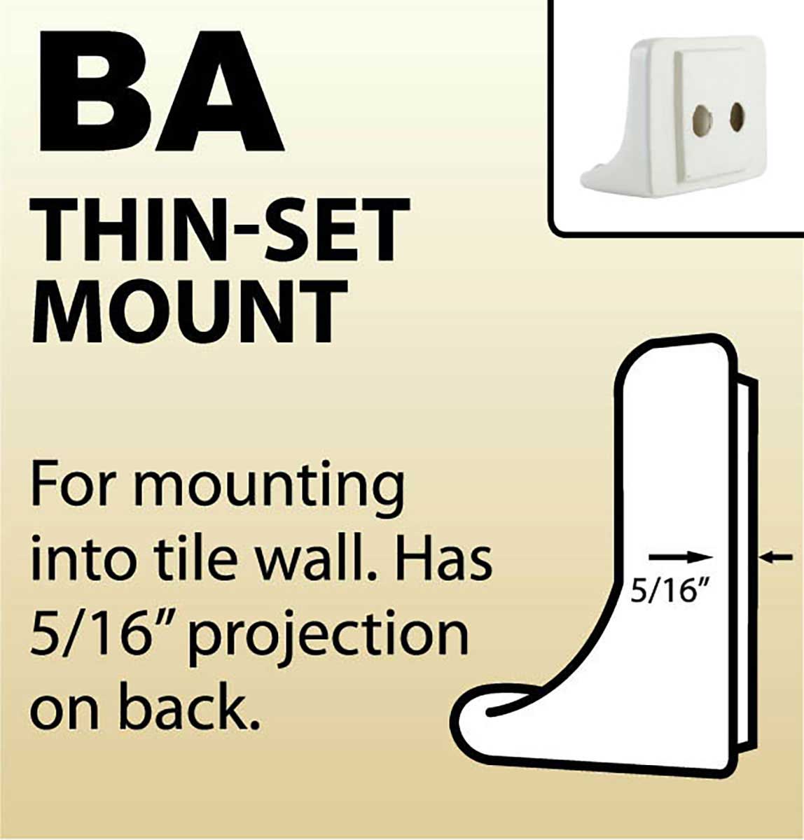 Thin-set mount for tile wall mounting with text and diagram on a beige background