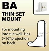 Thin-set mount for tile wall mounting with text and diagram on a beige background