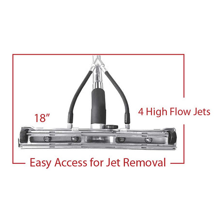 Stone restoration squeegee wand with swivel head and adjustable wheels