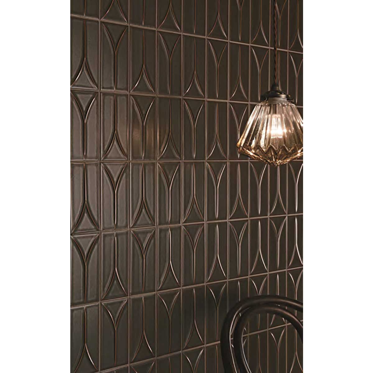 Takao Red Cedar 3x6 3D Matte Porcelain Wall Tile On a wall