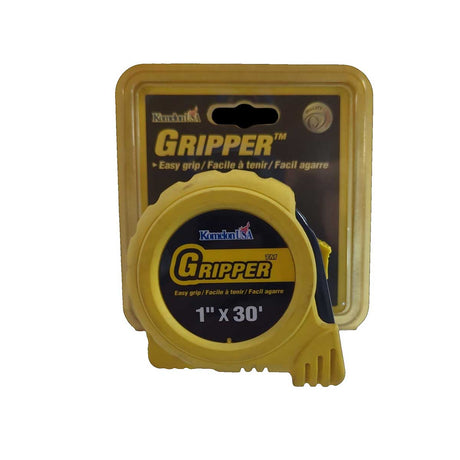 Gripper tape measure with nylon coated steel blade and shock absorber