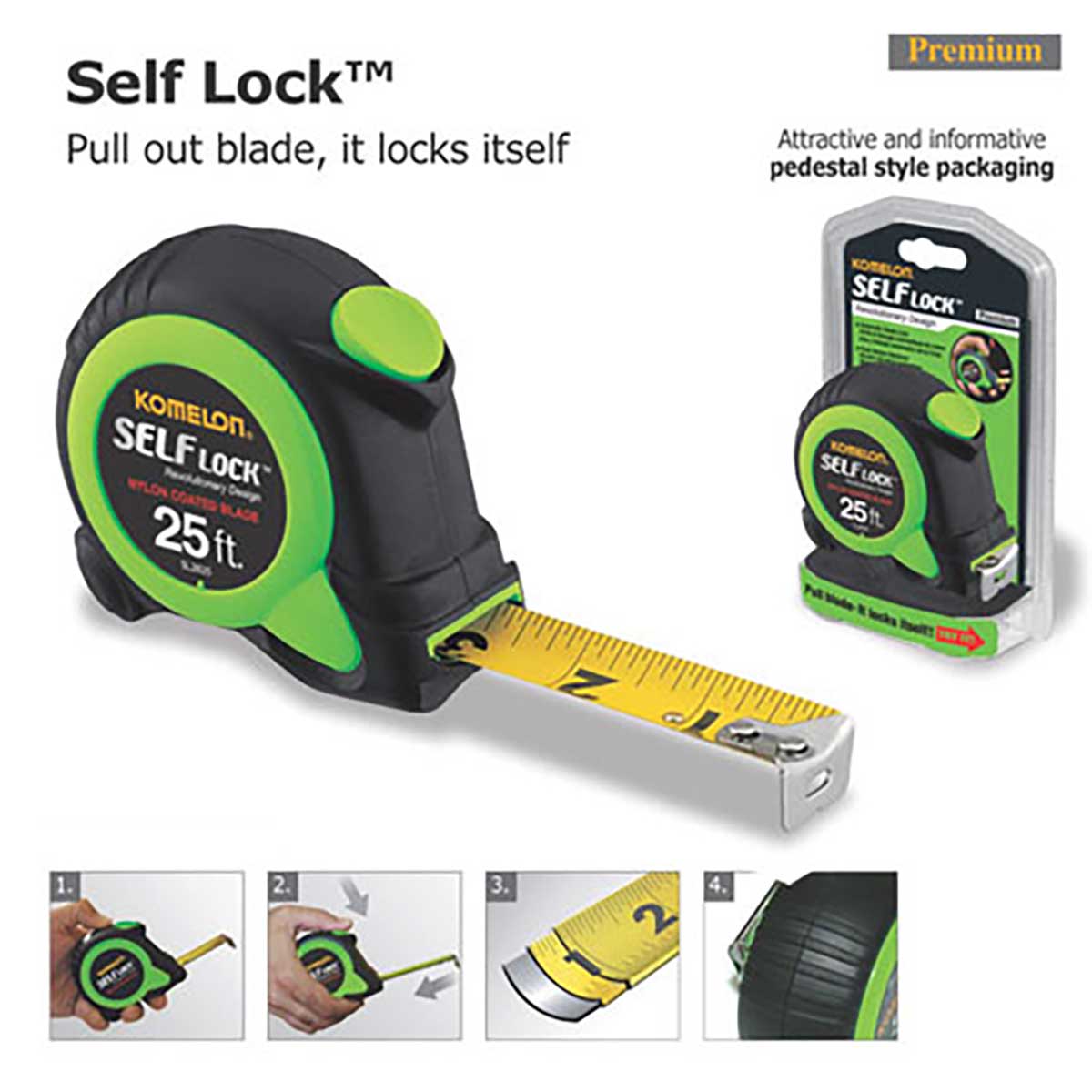 25 ft self locking tape measure with nylon coated blade