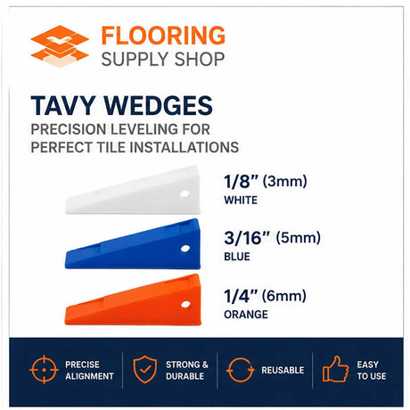 TAVY tile leveling wedge installation examples for wall tile, shower walls, and kitchen backsplashes
