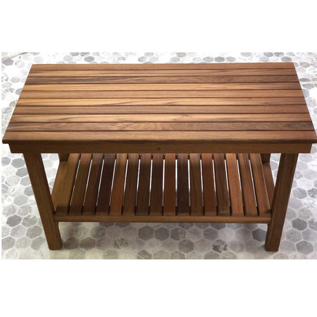 Premium teak bathroom bench in luxury spa