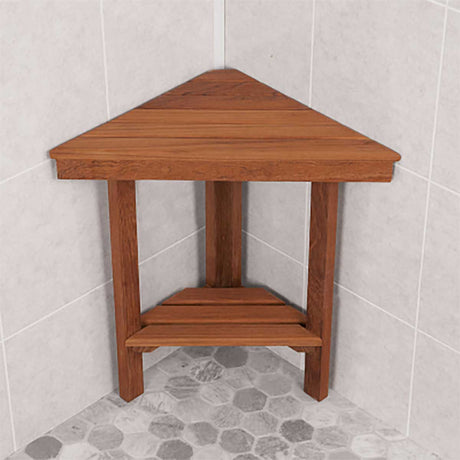 Premium teak corner bench in outdoor shower