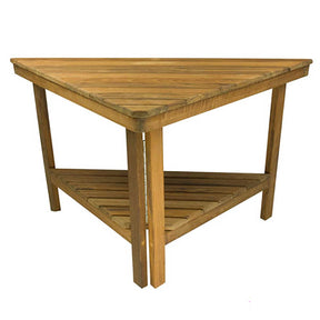 Extra large teak corner shower bench with shelf