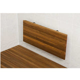 Teak wall mounted shower bench in luxury bathroom