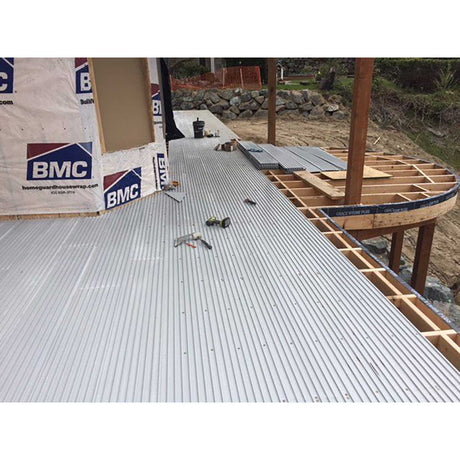 Construction site with a floor being installed, featuring TI-ProBoard Underlayment for Tiling Outdoor Decks