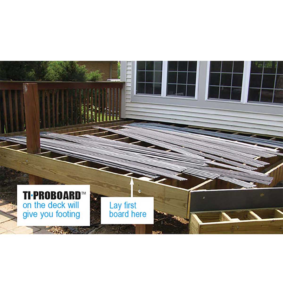 Construction site with a floor being installed, featuring TI-ProBoard Underlayment for Tiling Outdoor Decks