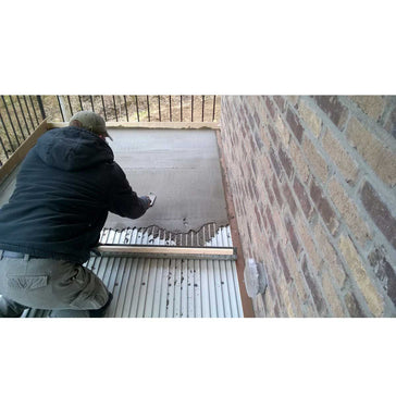 Construction site with a floor being installed, featuring TI-ProBoard Underlayment for Tiling Outdoor Decks