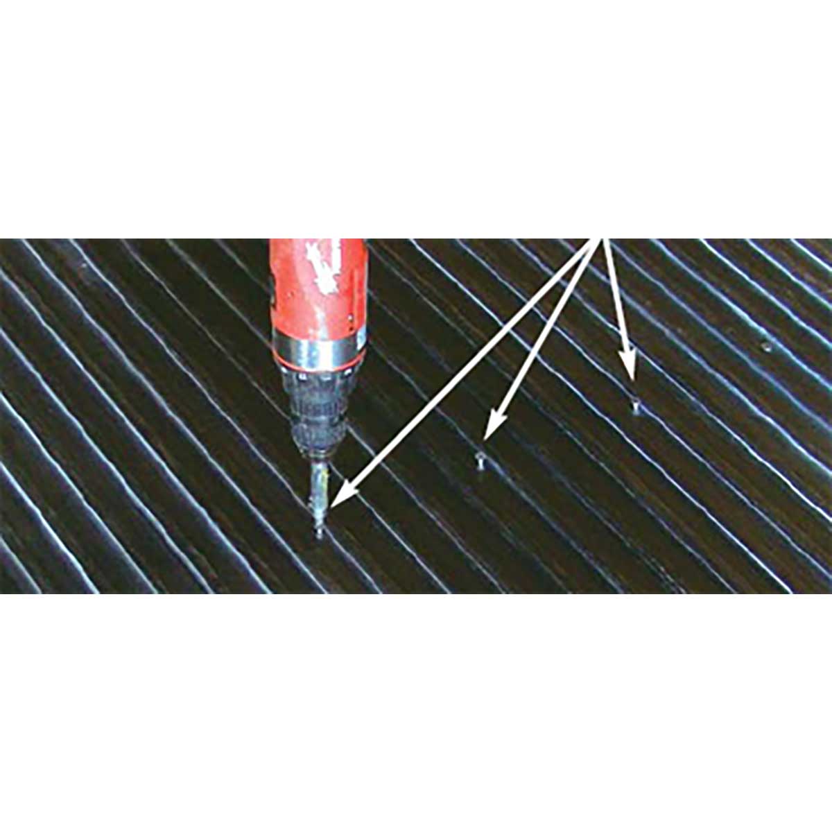 TI-ProBoard Head Deck Screw - Red pen tip on a black surface with white arrows pointing to it