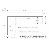 Product dimensions diagram with measurements in inches