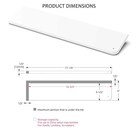 Product dimensions diagram with measurements for a rectangular item