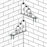 TileWare Boundless Shelving Solutions Rectangular shelf with bottles and bowls on a tiled wall