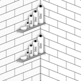 TileWare Boundless Shelving Solutions Rectangular shelf with bottles and bowls on a tiled wall