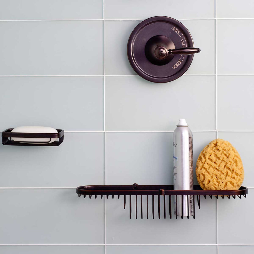 TileWare Promessa Rectangular Soap Combo Basket Installed in a shower wall tile